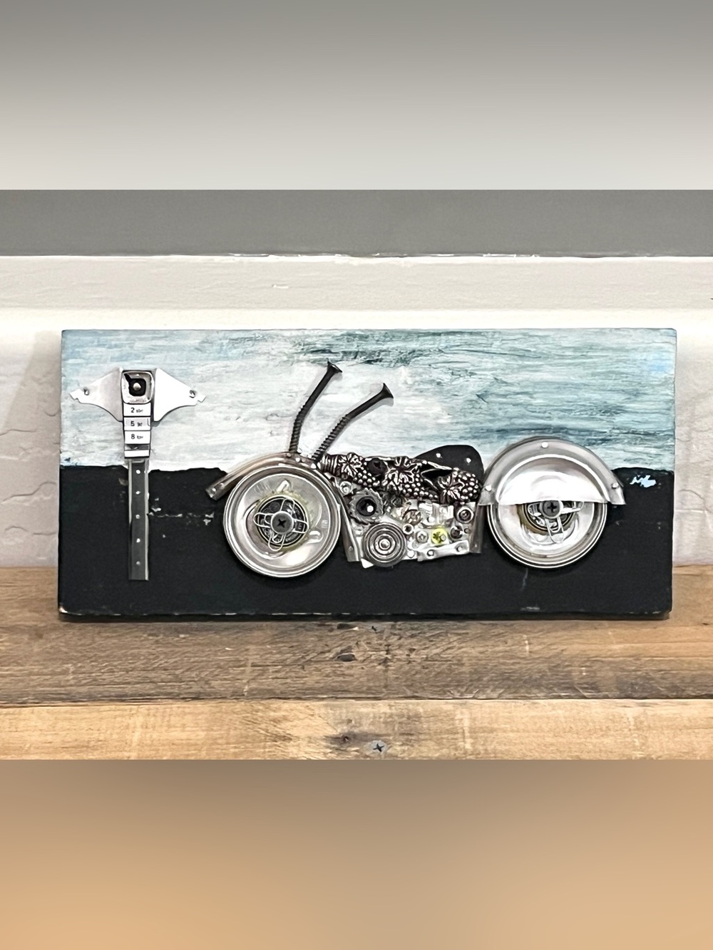 Handmade Signed Don B Scrap Metal Mixed Media Motorcycle Wall Art